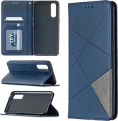 Voor OPPO Reno3 Pro Rhombus Texture Horizontale flip magnetische lederen tas met houder en kaartsleuven (blauw)