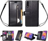 Voor Huawei P20 Multifunctionele Rits Horizontale Flip Leren Case met Houder & Portemonnee & 9 Kaartsleuven & Lanyard (Zwart)