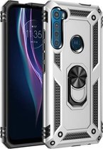 Voor Motorola Moto One Fusion Plus schokbestendige TPU + pc-beschermhoes met 360 graden roterende houder (zilver)