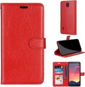 Voor Nokia C2 Pure Color Horizontale Flip PU lederen tas met houder & kaartsleuven & portemonnee & fotolijst (rood)