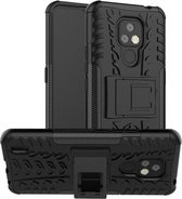 Voor Motorola Moto E7 Tyre Texture Shockproof TPU + PC beschermhoes met houder (zwart)