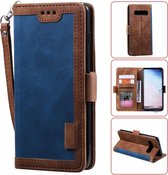 Voor Galaxy S10e Retro Splicing Horizontale Flip lederen tas met kaartsleuven & houder & portemonnee (blauw)