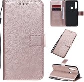 Voor Motorola Moto G Power ReliÃ«f Zonnebloem Patroon Horizontale Flip PU lederen tas met houder & kaartsleuven & portemonnee & lanyard (Rose goud)