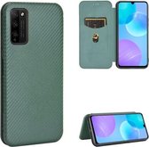 Voor Huawei Honor 30 Jeugd Koolstofvezel Textuur Magnetische Horizontale Flip TPU + PC + PU lederen tas met kaartsleuf (groen)