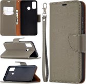 Voor Huawei Honor 9X Lite Litchi Textuur Pure Kleur Horizontale Flip PU Leather Case met Houder & Kaartsleuven & Portemonnee & Lanyard (Grijs)