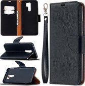 Voor xiaomi redmi 9 litchi textuur pure kleur horizontale flip pu lederen case met houder & kaartsleuven & portemonnee & lanyard (zwart)