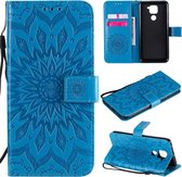 Voor Xiaomi Redmi Note 9 / Redmi 10X 4G Zonnebloempatroon met reliÃ«f Horizontaal Flip PU-lederen tas met houder en kaartsleuven en portemonnee en draagkoord (blauw)