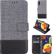 Voor Galaxy A50s MUMXA MX102 horizontale flip canvas stiksels lederen tas met houder & kaartsleuven & portemonnee (zwart)