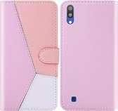 Voor Galaxy A10 / M10 Tricolor stiksels Horizontale Flip TPU + PU lederen tas met houder & kaartsleuven & portemonnee (roze)