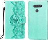 Voor LG K50S Flower Vine Embossing Pattern Horizontale Flip Leather Case met Card Slot & Holder & Wallet & Lanyard (Green)