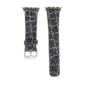 Voor Apple Watch 5 & 4 44mm / 3 & 2 & 1 42mm Glitter pailletten lederen vervangende band horlogeband (zwart zilver)