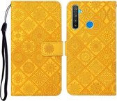 Voor OPPO Realme 5 etnische stijl reliëf patroon horizontale flip lederen tas met houder & kaartsleuven & portemonnee & lanyard (geel)
