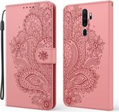 Voor OPPO A9 (2020) / A5 (2020) Pauw Reliëfpatroon Horizontale Flip Leren Case met Houder & Kaartsleuven & Portemonnee & Lanyard (Roze)