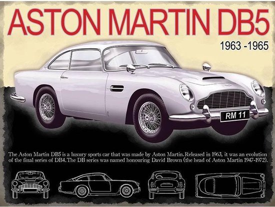 Metalen Wandbord Aston Martin DB5 James bond - 20 x30 cm