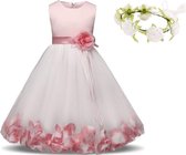 Communie jurk Bruidsmeisjes jurk bruidsjurk roze wit bloemen 128-134 (140) prinsessen jurk feestjurk + krans