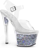 Pleaser - SKY-308GF Sandaal met enkelband, Paaldans schoenen - Paaldans schoenen - 40 Shoes - Zilverkleurig/Transparant