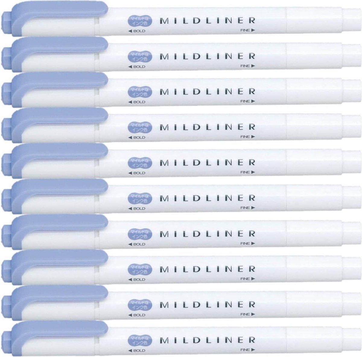 Zebra Mildliner Double-Sided Highlighter - Fine / Bold – Mild Dark Blue, Set van 10 + een Luxe Zipperbag - WKT7-MDB