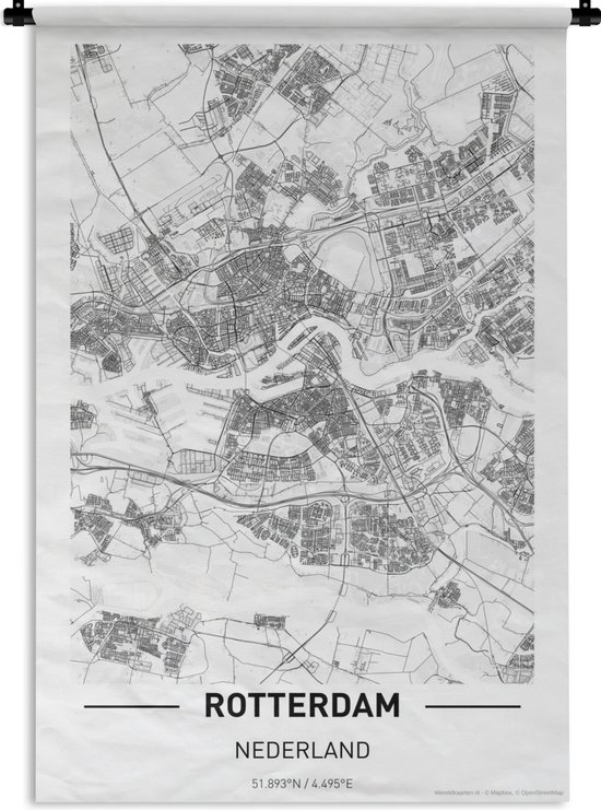 Wandkleed Top 50 Nederland staande- Stadskaart Rotterdam Wandkleed katoen 60x90 cm - Wandtapijt met foto