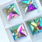 Opnaai Glitter steentjes vierkant|Crystal-AB Square Sew on Stone|Flatback Rhinestones Square Strass ( 14 mm) 28st|Strasstenen van Glas|Glitter steentjes voor turnpakje|Ritmische pakjes|Acro p