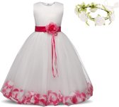 Communie jurk Bruidsmeisjes jurk bruidsjurk wit roze bloemen 134-140 (150) prinsessen jurk feestjurk + krans