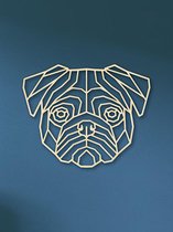 Hout-Kado Geometrische Dieren - Mopshond- XL - Houtkleur