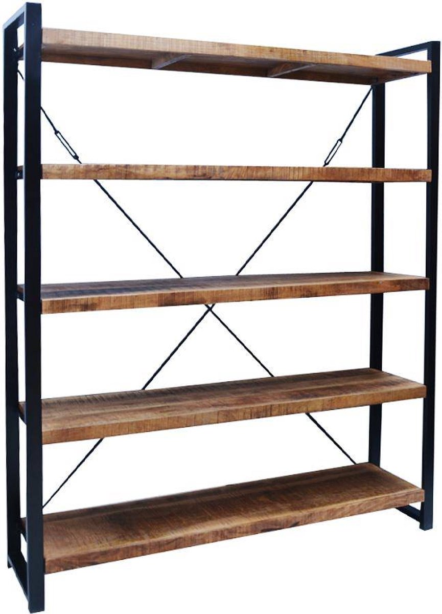 Mangohouten Boekenkast Britt 120 cm Mahom Industrieel - Vitrinekast van Mangohout & Metaal - Industriële Buffetkast