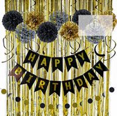 Black gold thema - verjaardag decoratie feestpakket - zwart goud - versiering - pompom tasselgordijn