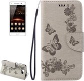 Voor Huawei Y5II Geperst Bloemen Vlinderpatroon Horizontale Flip Leren Case met Magnetische Gesp & Houder & Kaartsleuven & Portemonnee (Grijs)