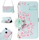 Voor Huawei P10 Lite Sakura Bloempatroon Horizontale Leren Flip Case met Houder & Kaartsleuven & Parelbloem Ornament & Ketting