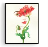 Poster Vrouw met Rode Bloemen 2 - Planten Bloemen Poster - Art / Kunst -Muurdecoratie - 50x40cm - Postercity