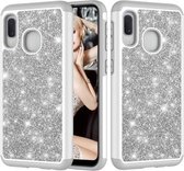 Glitter poeder contrast huid schokbestendig siliconen + pc beschermhoes voor Galaxy A20e / A10e (grijs)