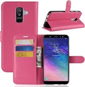 Voor Galaxy A6 + 2018 Litchi Texture Horizontale Flip Leren Case met Houder & Kaartsleuven & Portemonnee (Magenta)