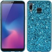 Glitter poeder schokbestendig TPU beschermhoes voor Galaxy A6s (blauw)