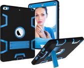 Contrasterende kleur siliconen + pc-schokbestendige hoes voor iPad 9,7 inch (2018/2017), met houder (blauw)