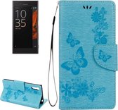 Voor Sony Xperia XZ Power Butterflies Embossing Horizontale Flip Leren Case met Houder & Kaartsleuven & Portemonnee & Lanyard (Blauw)