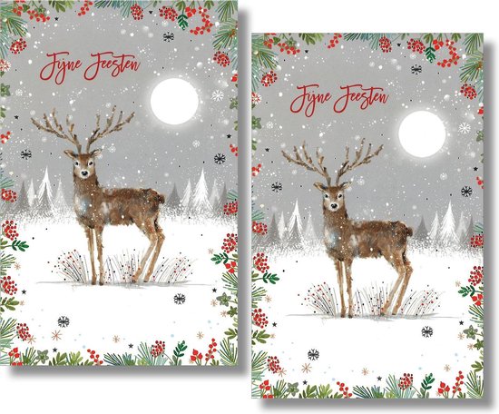 16 Dubbele kaarten - Fijne Feesten - Lannoo - Witte envelop - 10,5 x 16 cm