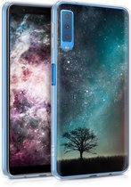 kwmobile telefoonhoesje voor Samsung Galaxy A7 (2018) - Hoesje voor smartphone in blauw / grijs / zwart - Sterrenstelsel en Boom design