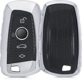 kwmobile autosleutelhoes voor BMW 3-knops draadloze autosleutel (alleen Keyless Go) - TPU sleutelcover in zilver - Carbon design
