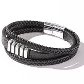 Dubbel Gevlochten Leren Armband met Goud kleurige Accenten - Zwart - Armband Heren - Armband Mannen - Valentijnsdag voor Mannen - Valentijn Cadeautje voor Hem - Valentijn Cadeautje