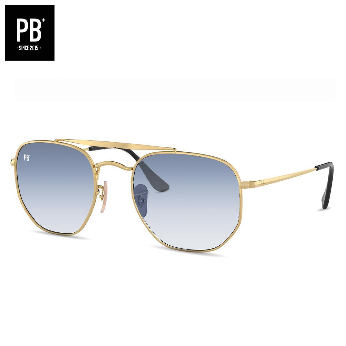 PB Sunglasses - Bridge Gradient Blue Small. - Zonnebril heren en dames - Gepolariseerd - Goud metalen frame - Stijlvolle neusbrug
