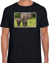 Dieren shirt met olifanten foto - zwart - voor heren - Afrikaanse dieren/ olifant cadeau t-shirt - kleding XL