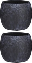 2x stuks bloempot in kleur mat zwart keramiek voor kamerplant H14 x D16 cm- plantenpotten binnen