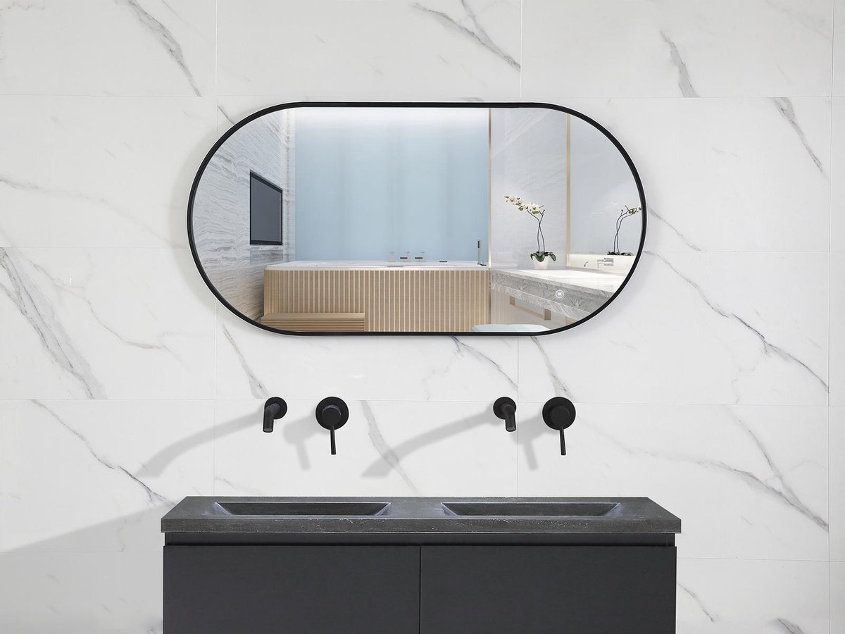 Mawialux spiegel met Zwarte Rand - 120x60cm - Ovaal - Verwarming - MR312060