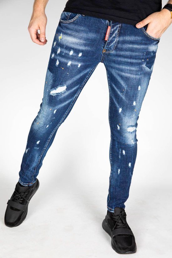 toelage ik heb het gevonden Dhr RYMN Jeans slimfit blauw met witte en oranje verfvlekken | bol.com