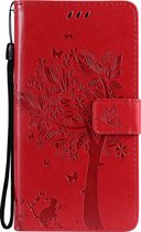 Mobigear Telefoonhoesje geschikt voor Samsung Galaxy S21 Hoesje | Mobigear Tree Bookcase Portemonnee | Pasjeshouder voor 2 Pasjes | Telefoonhoesje voor Pinpas / OV Kaart / Rijbewijs - Rood