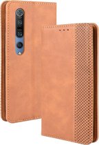 Voor Xiaomi Mi 10 / Xiaomi Mi 10 Pro 5G Magnetische gesp Retro Crazy Horse-textuur Horizontale flip lederen tas, met houder & kaartsleuven & fotolijst (bruin)