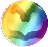 Forex Wandcirkel - Handgemaakt Hart met Regenboog - 20x20cm Foto op Wandcirkel (met ophangsysteem)