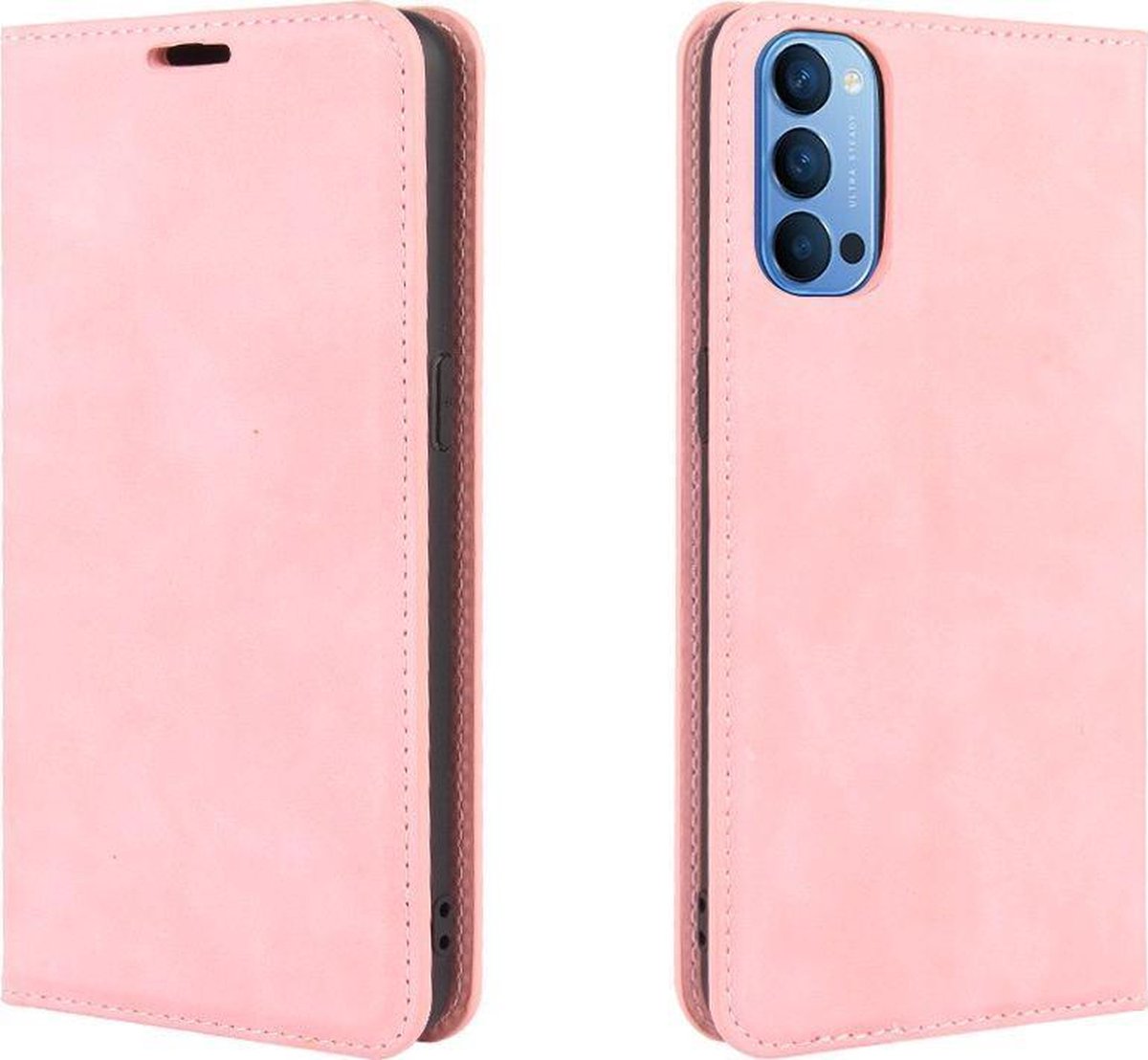 Mobigear Telefoonhoesje geschikt voor OPPO Reno 4 Hoesje | Mobigear Retro Slim Bookcase Portemonnee | Pasjeshouder voor 3 Pasjes | Telefoonhoesje voor Pinpas / OV Kaart / Rijbewijs - Roze