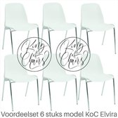 King of Chairs -set van 6- model KoC Elvira wit met verchroomd onderstel. Kantinestoel stapelstoel kuipstoel vergaderstoel tuinstoel kantine stapel stoel kantinestoelen stapelstoel