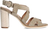 Manfield - Dames - Taupe leren sandalen met hak - Maat 36